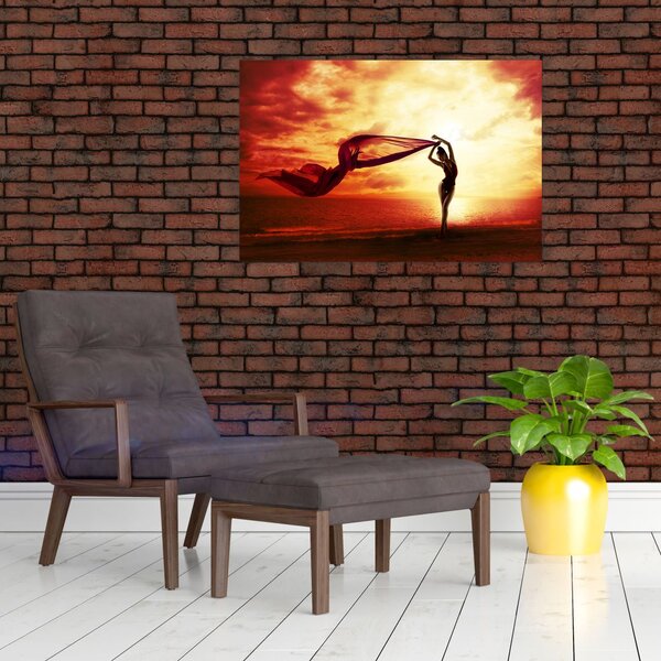 Slika - Silhueta ženske ob sončnem zahodu (90x60 cm)