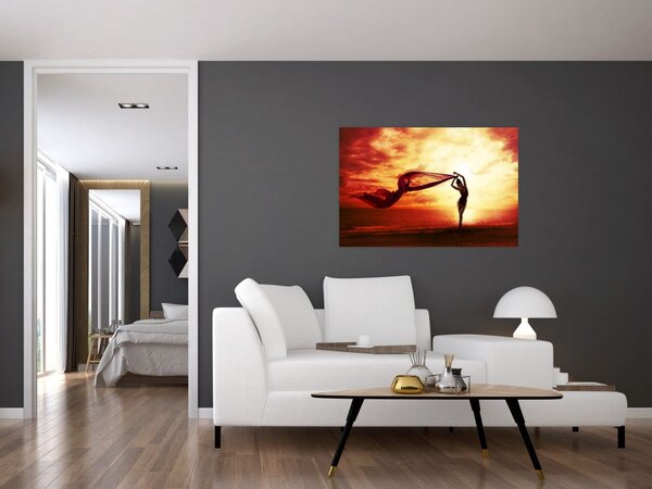 Slika - Silhueta ženske ob sončnem zahodu (90x60 cm)