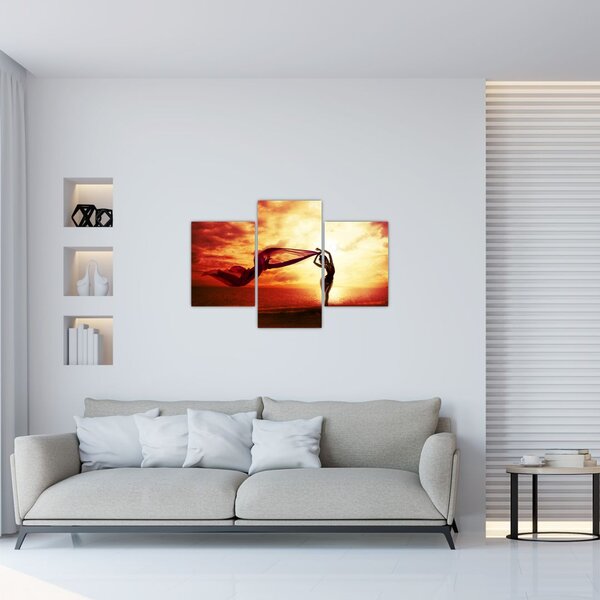 Slika - Silhueta ženske ob sončnem zahodu (90x60 cm)