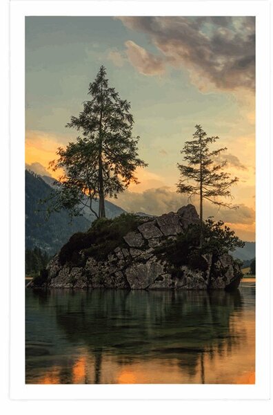 Plakat planinski krajolik kod jezera