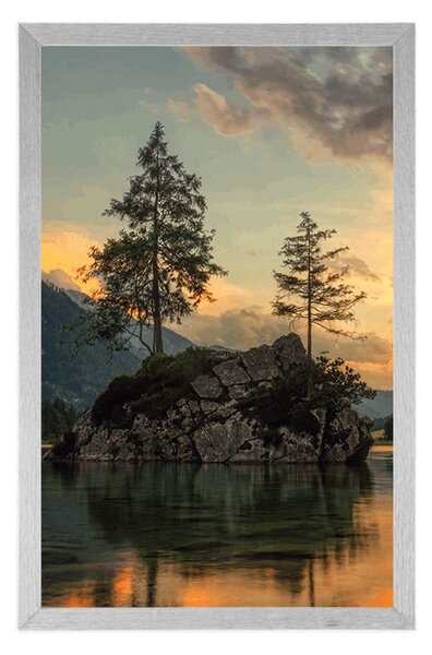 Plakat planinski krajolik kod jezera