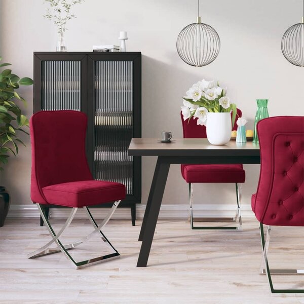 VidaXL Blagovaonska stolica boje vina 53x52x98 cm od baršuna i čelika