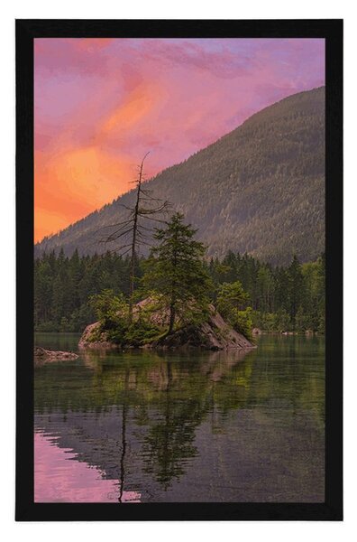 Plakat zalazak sunca nad planinskim krajolikom