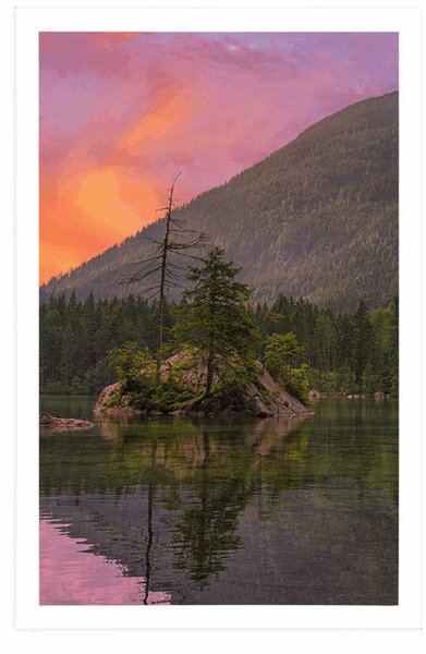 Plakat zalazak sunca nad planinskim krajolikom