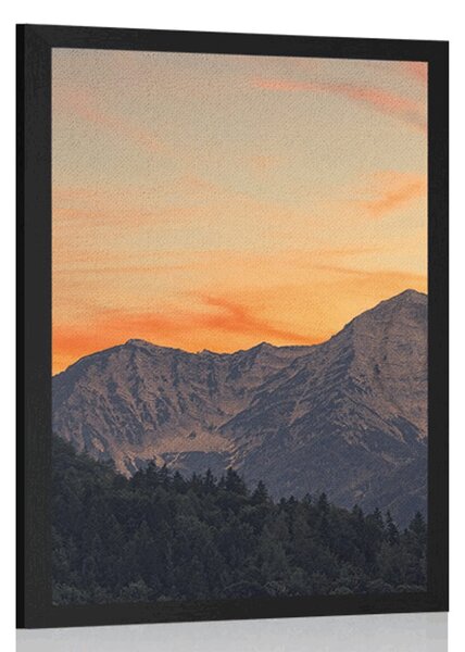 Plakat zalazak sunca u planinama