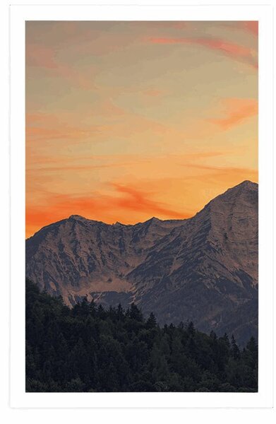 Plakat zalazak sunca u planinama