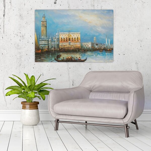 Slika - Gondola skozi Benetke, oljna slika (90x60 cm)