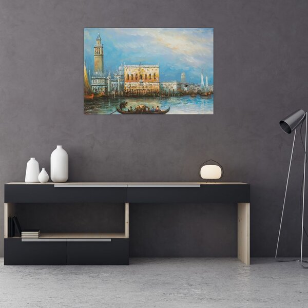 Slika - Gondola skozi Benetke, oljna slika (90x60 cm)