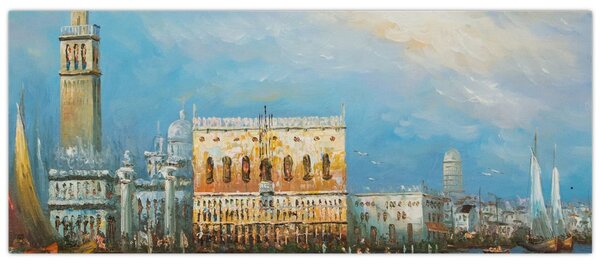 Slika - Gondola skozi Benetke, oljna slika (120x50 cm)