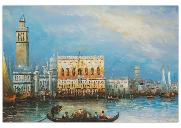 Slika - Gondola skozi Benetke, oljna slika (90x60 cm)