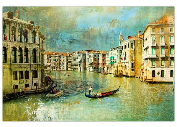Slika - Beneški kanal in gondole (90x60 cm)