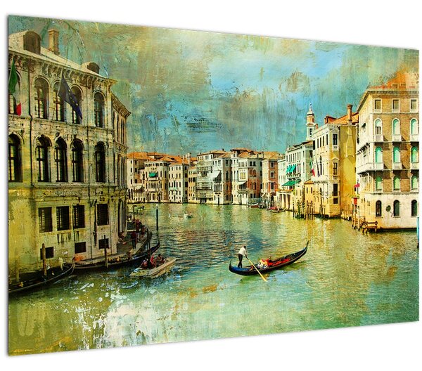 Slika - Beneški kanal in gondole (90x60 cm)