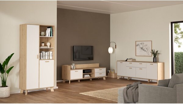 Bijela/u prirodnoj boji komoda u dekoru hrasta 196x73x39 cm Ikast – Tvilum