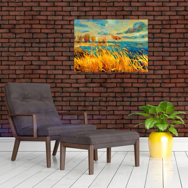 Slika - Sončni zahod nad jezerom, akrilna slika (70x50 cm)