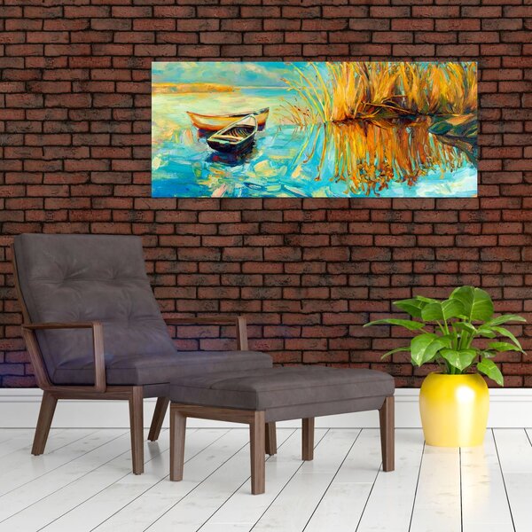 Slika - Jezero s čolni (120x50 cm)