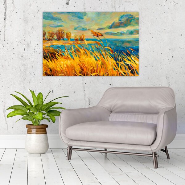 Slika - Sončni zahod nad jezerom, akrilna slika (90x60 cm)