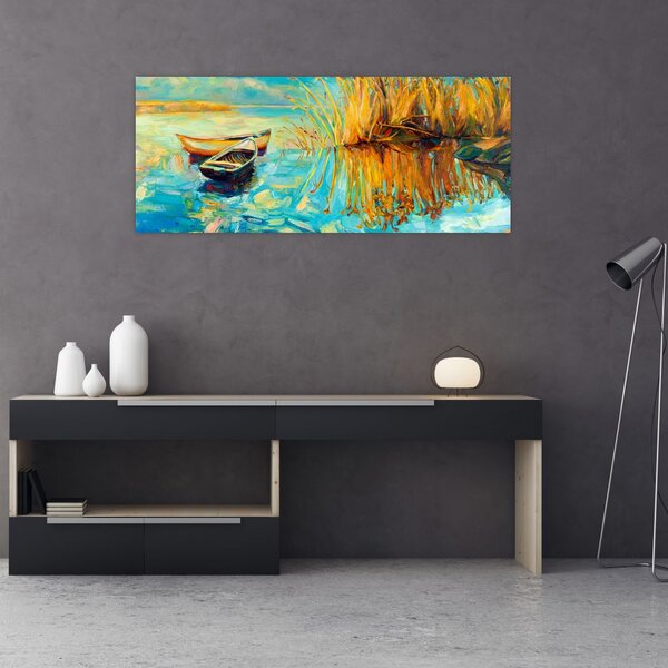 Slika - Jezero s čolni (120x50 cm)