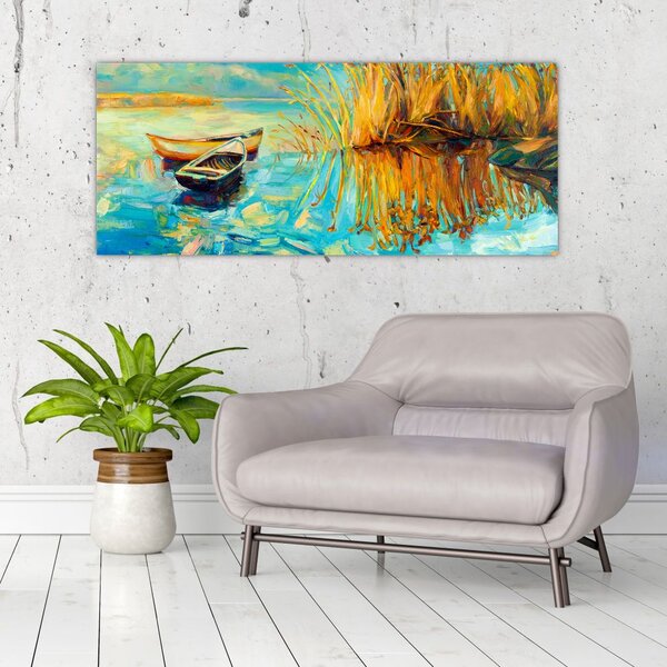 Slika - Jezero s čolni (120x50 cm)