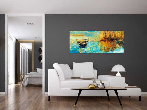 Slika - Jezero s čolni (120x50 cm)