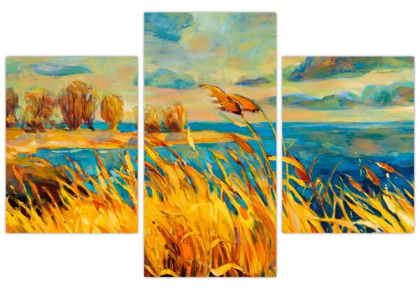 Slika - Sončni zahod nad jezerom, akrilna slika (90x60 cm)
