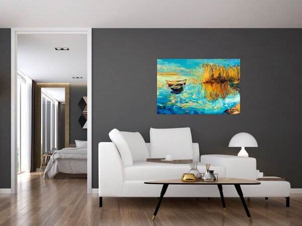 Slika - Jezero s čolni (90x60 cm)