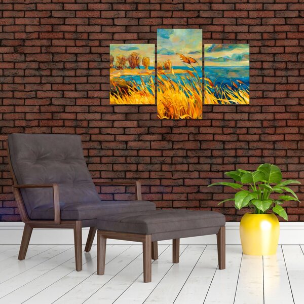 Slika - Sončni zahod nad jezerom, akrilna slika (90x60 cm)
