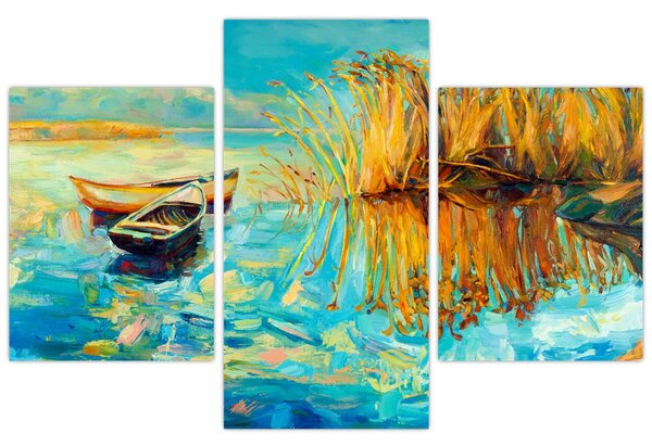 Slika - Jezero s čolni (90x60 cm)