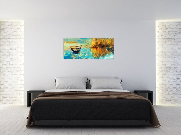 Slika - Jezero s čolni (120x50 cm)