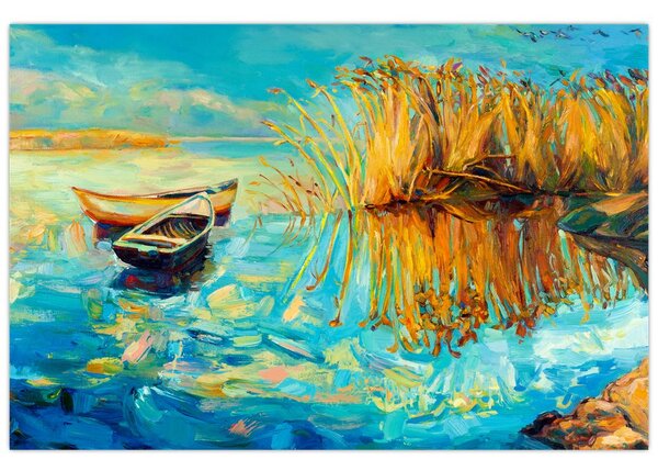 Slika - Jezero s čolni (90x60 cm)