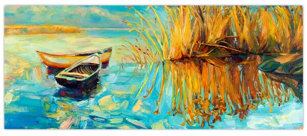 Slika - Jezero s čolni (120x50 cm)