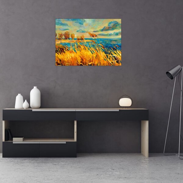 Slika - Sončni zahod nad jezerom, akrilna slika (70x50 cm)