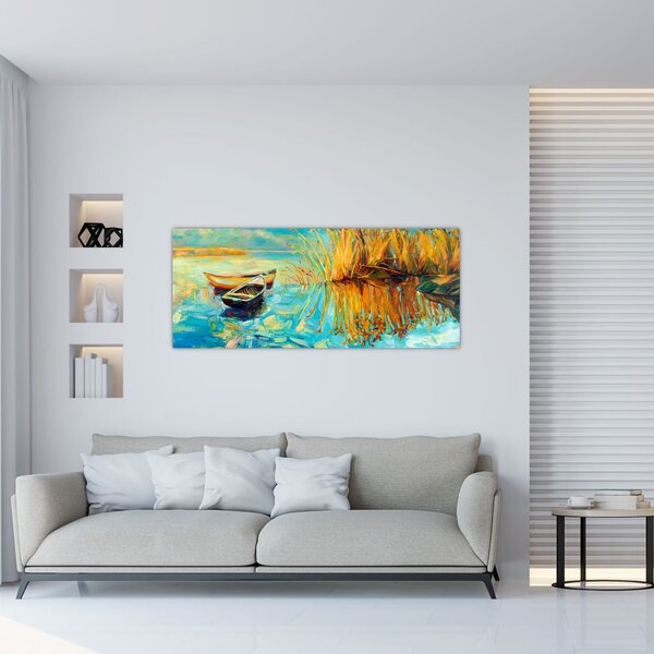 Slika - Jezero s čolni (120x50 cm)