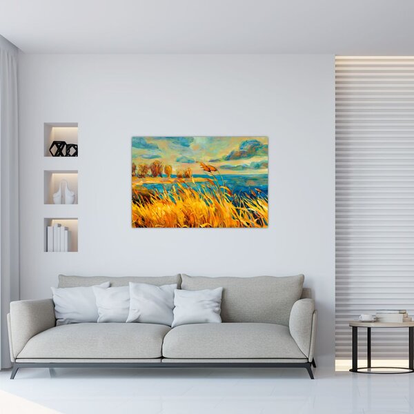 Slika - Sončni zahod nad jezerom, akrilna slika (90x60 cm)