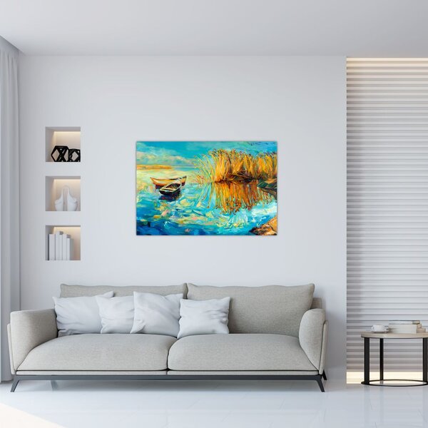 Slika - Jezero s čolni (90x60 cm)