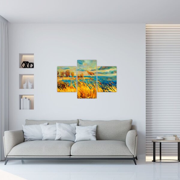 Slika - Sončni zahod nad jezerom, akrilna slika (90x60 cm)