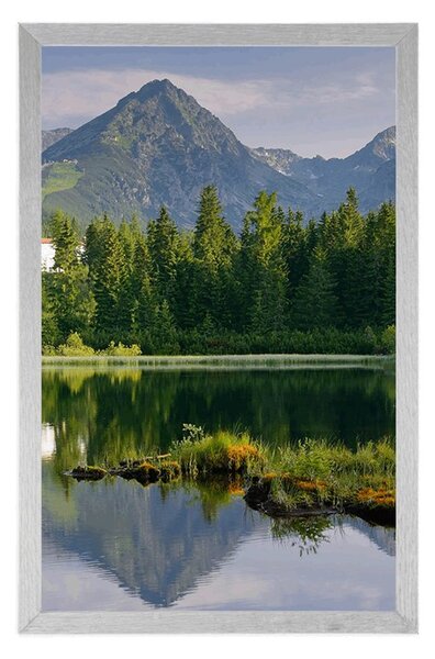 Plakat prekrasna planinska panorama kraj jezera