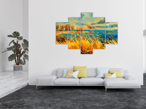 Slika - Sončni zahod nad jezerom, akrilna slika (150x105 cm)