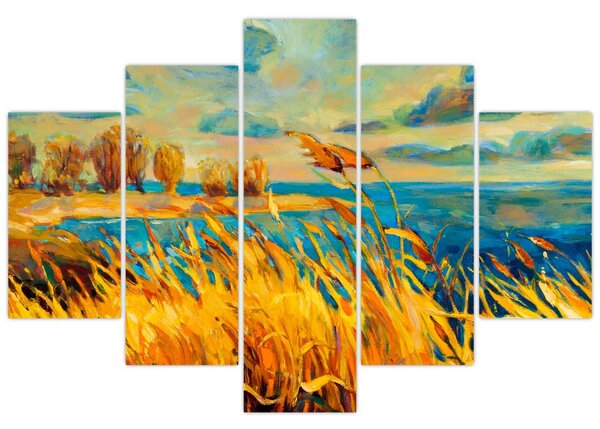 Slika - Sončni zahod nad jezerom, akrilna slika (150x105 cm)