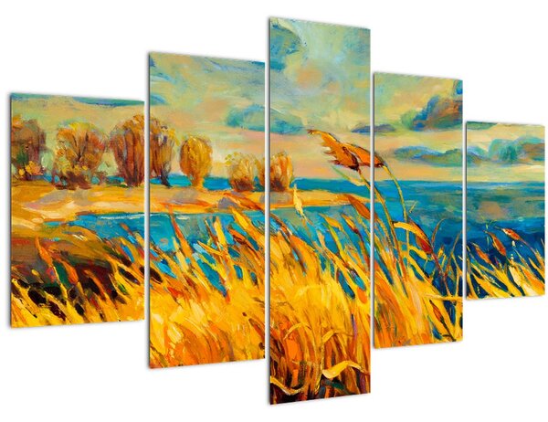 Slika - Sončni zahod nad jezerom, akrilna slika (150x105 cm)
