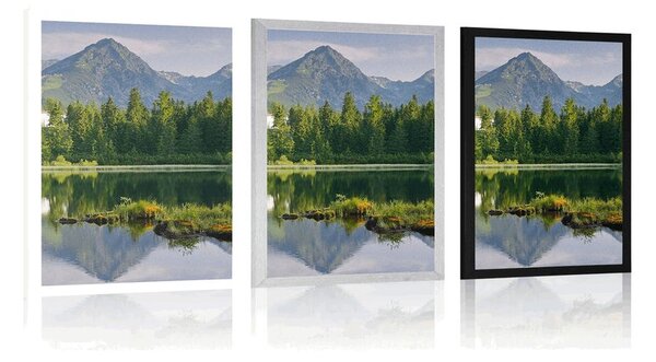Plakat prekrasna planinska panorama kraj jezera