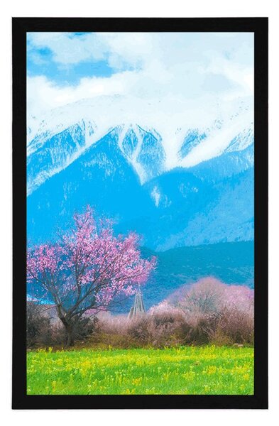 Plakat čarobno stablo usred planina