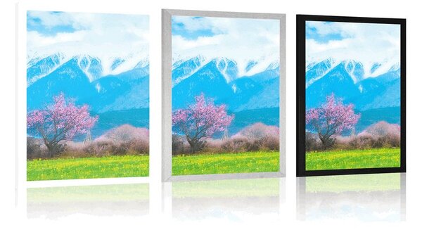 Plakat čarobno stablo usred planina