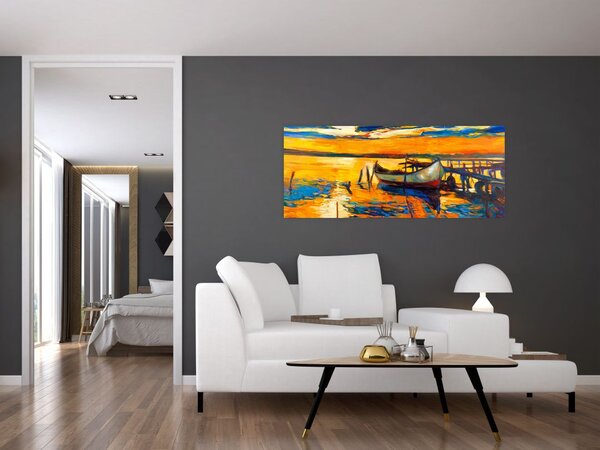 Slika - Čoln ob sončnem zahodu (120x50 cm)