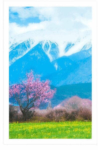 Plakat čarobno stablo usred planina