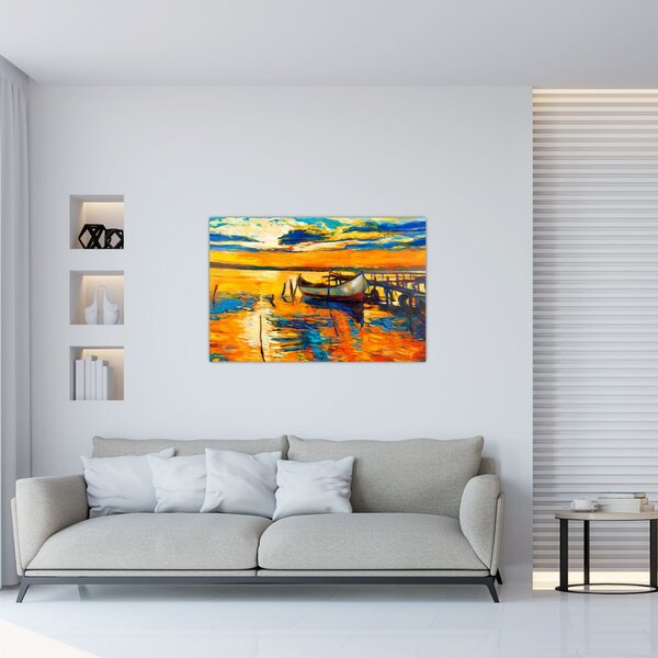 Slika - Čoln ob sončnem zahodu (90x60 cm)