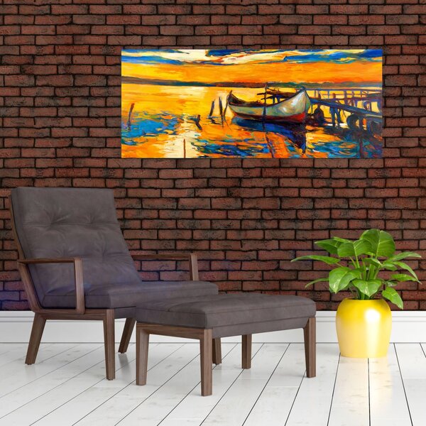 Slika - Čoln ob sončnem zahodu (120x50 cm)