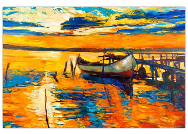 Slika - Čoln ob sončnem zahodu (90x60 cm)
