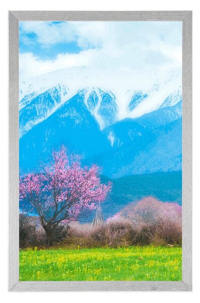 Plakat čarobno stablo usred planina