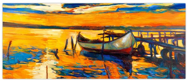 Slika - Čoln ob sončnem zahodu (120x50 cm)