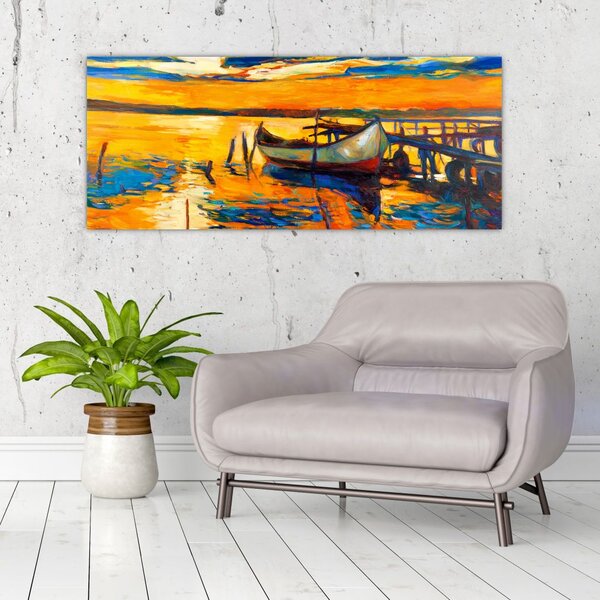 Slika - Čoln ob sončnem zahodu (120x50 cm)